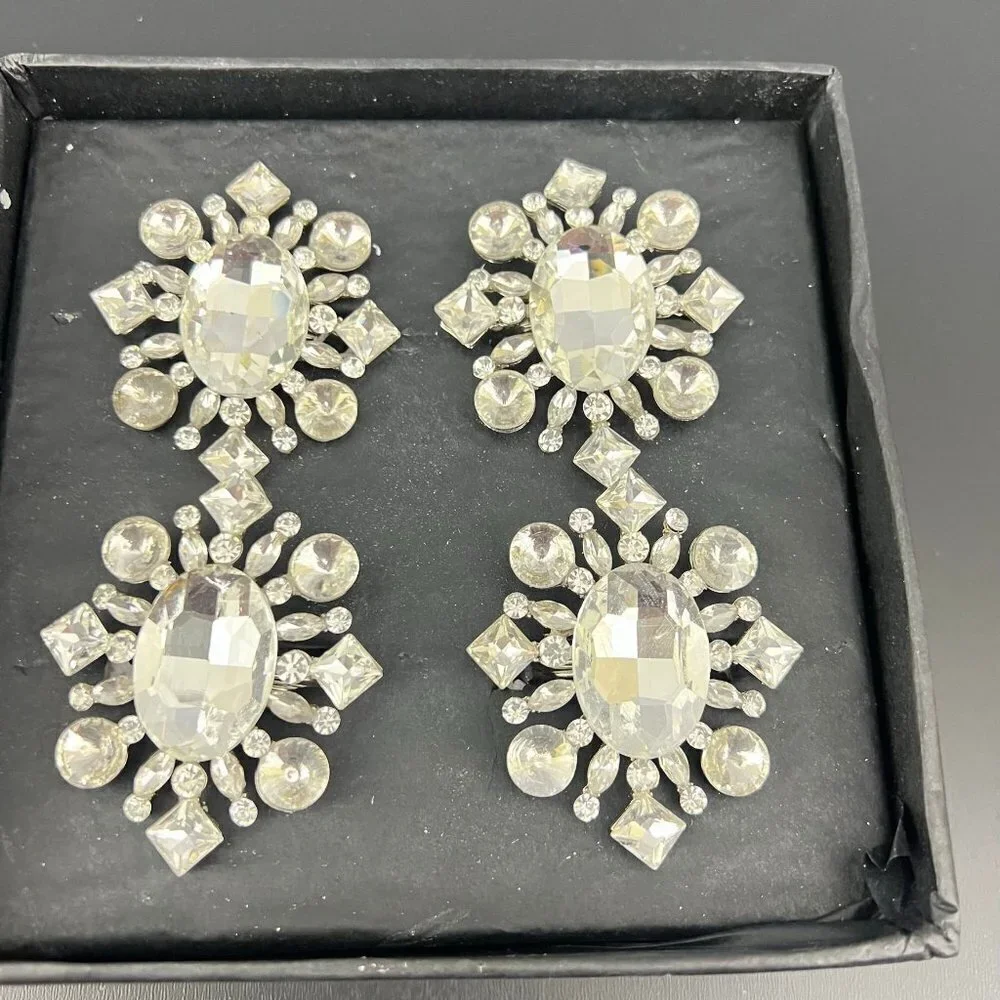 Tahari Home Jeweled  Rhinestone Silver Napkin Holders - Picture 2 of 6